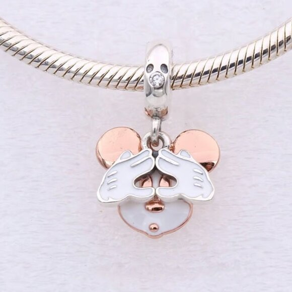 New Pandora S925 Rose Gold Disney Mickey Mouse Double Dangle Charm - Picture 1 of 5